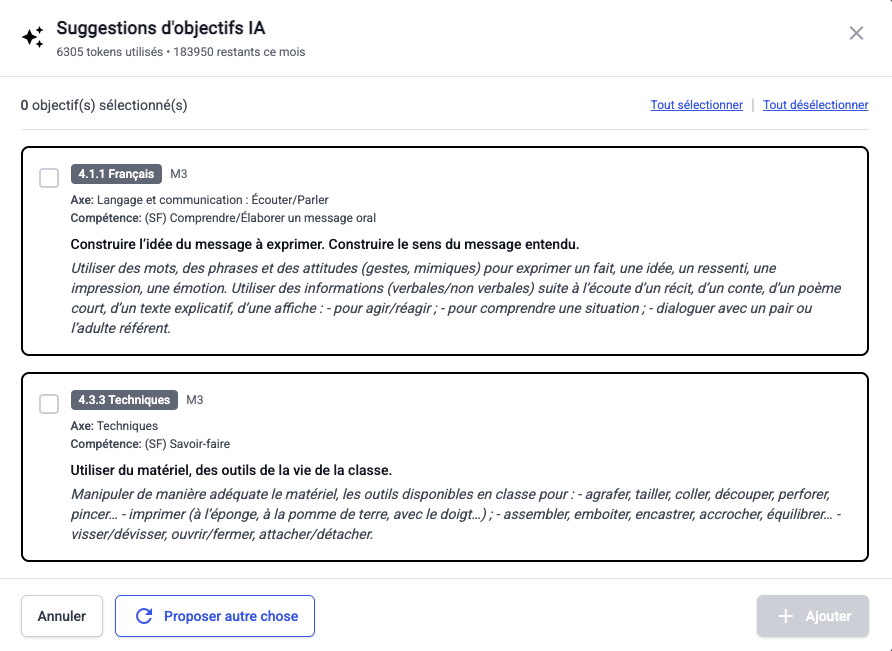 Suggestions d'extensions d'activités